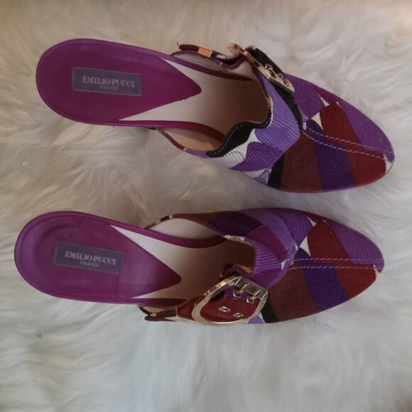 Emilio Pucci Cordouroy Clogs Purple/Magenta/Brown - Picture 2 of 5